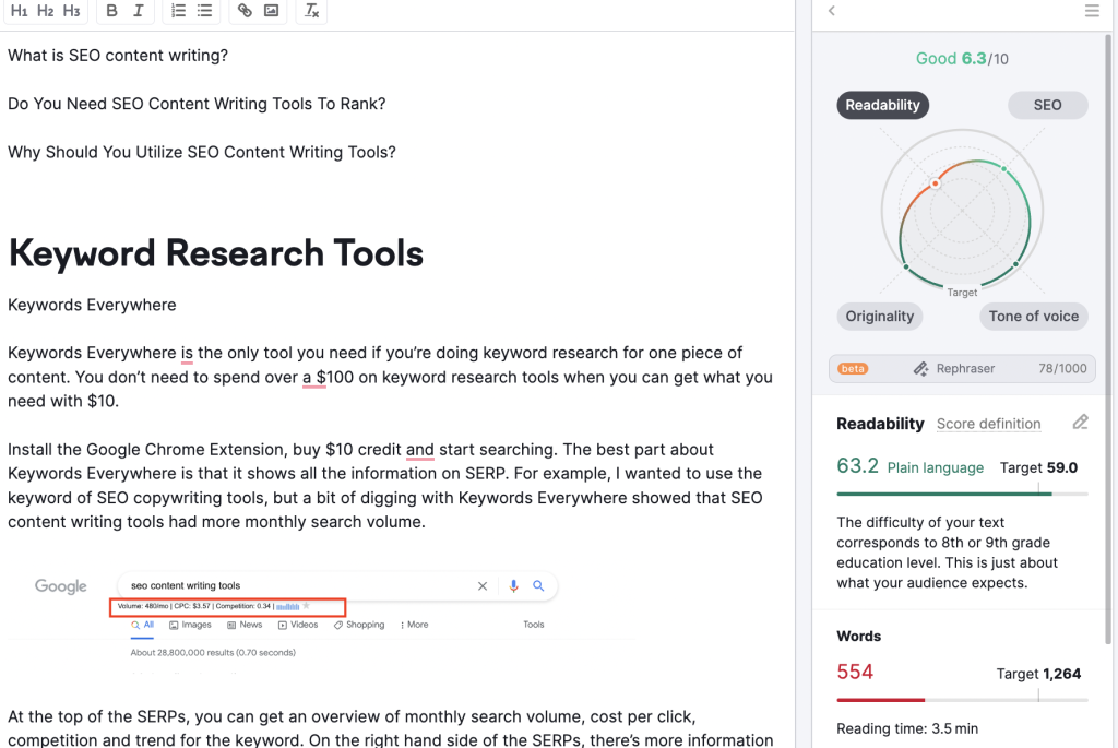 semrush real-time content check